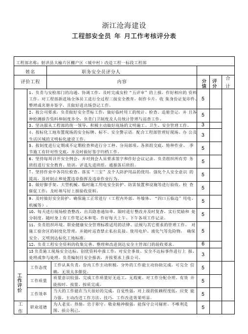 安全员绩效考核表