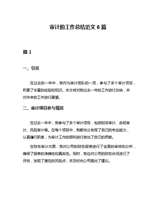审计的工作总结范文6篇