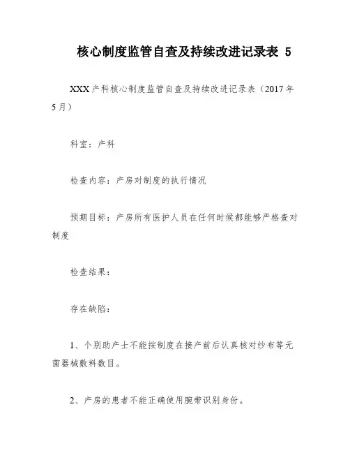 核心制度监管自查及持续改进记录表 5