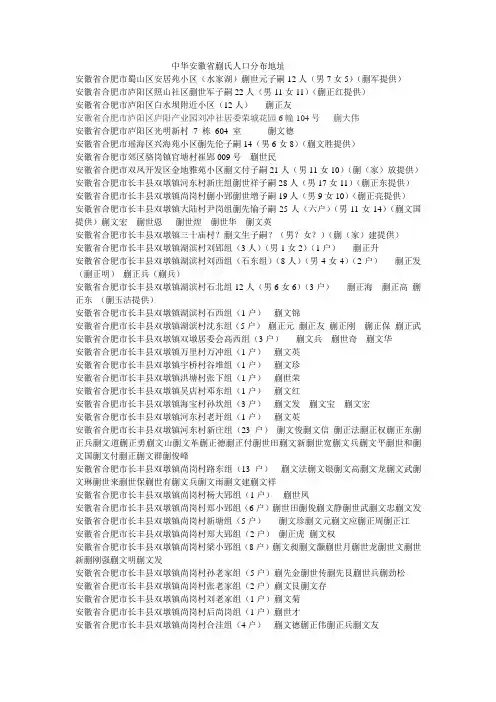 中华安徽省蒯氏人口分布地址