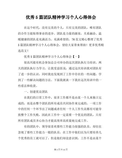 优秀5篇团队精神学习个人心得体会