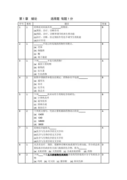 药物化学第1章 绪论题库