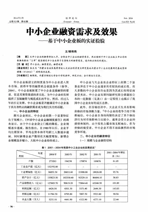 中小企业融资需求及效果——基于中小企业板的实证检验