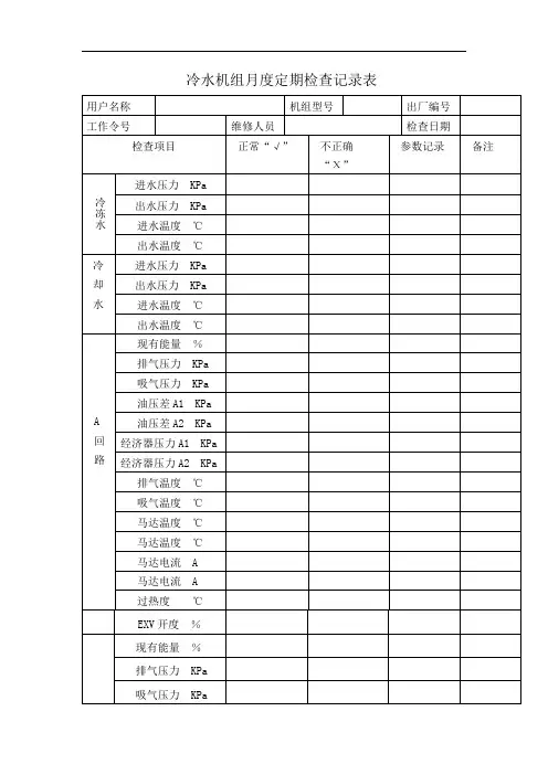 冷水机组月度定期检查记录表