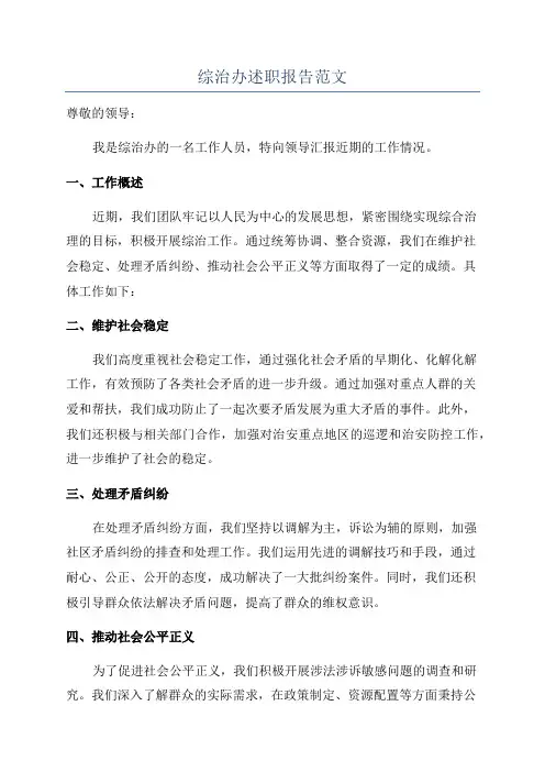 综治办述职报告范文