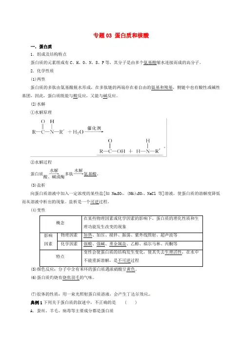 蛋白质和核酸-人教版高中化学选修5练习检测