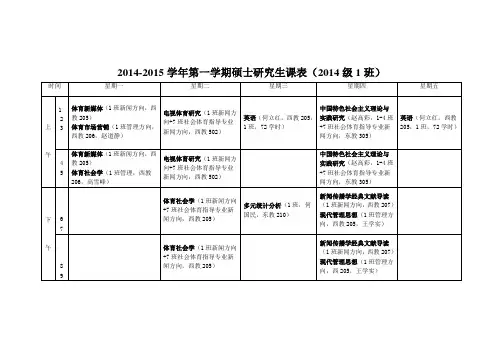 武汉体育学院2014级2014-2015学年第一学期硕士研究生课表
