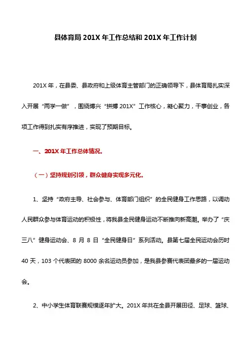 工作总结:县体育局201X年工作总结和201X年工作计划
