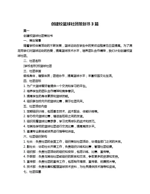 创建校篮球社团策划书3篇