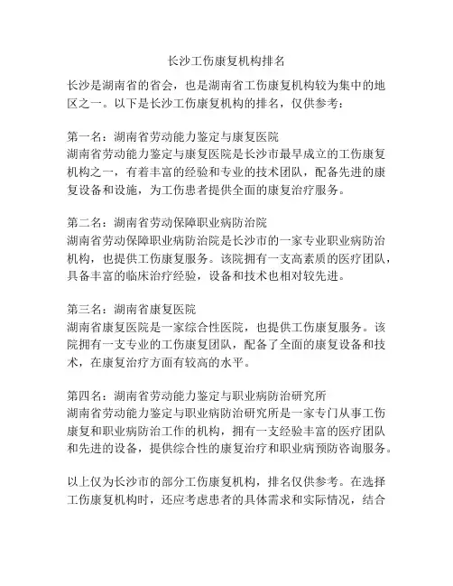 长沙工伤康复机构排名