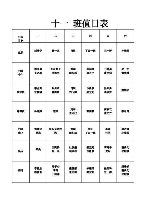 高中 值日表