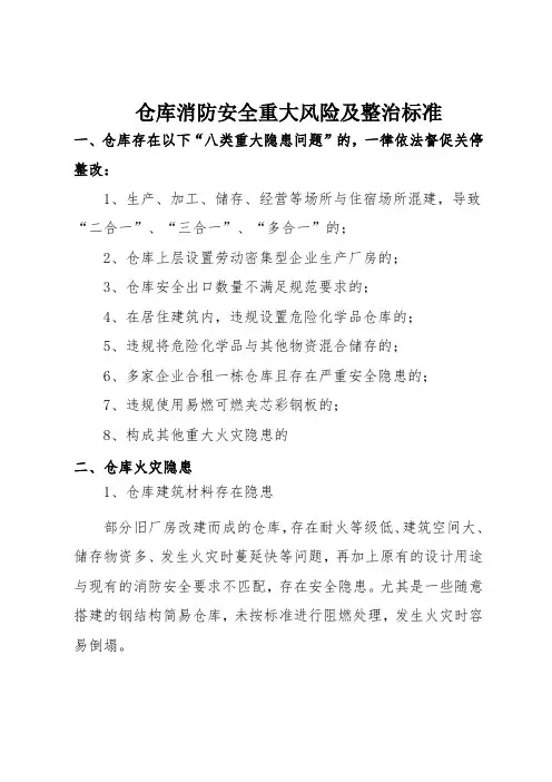 仓库消防安全重大风险及整治标准