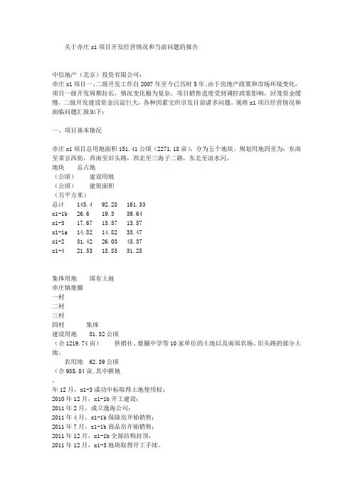 关于亦庄X1项目开发经营情况和当前问题的报告