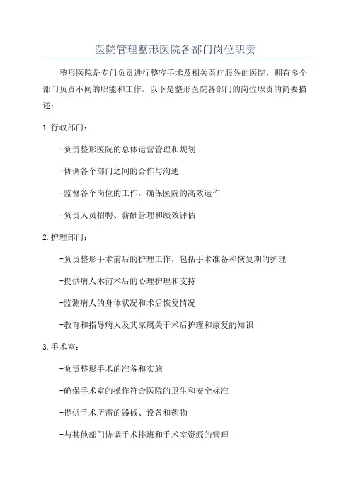 医院管理整形医院各部门岗位职责