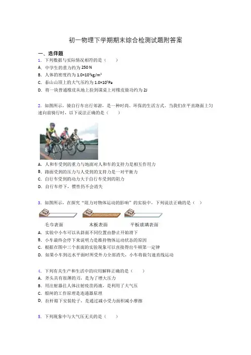初一物理下学期期末综合检测试题附答案