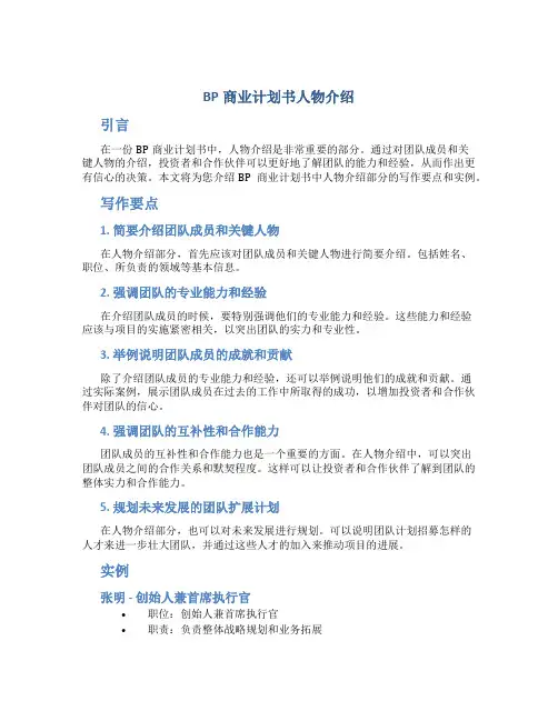 BP商业计划书人物介绍