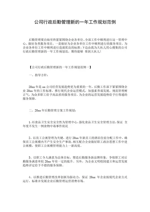 公司行政后勤管理新的一年工作规划范例