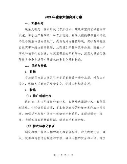 2024年蔬菜大棚实施方案