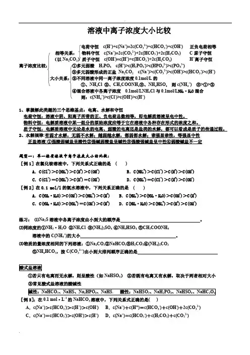 溶液中离子浓度大小比较