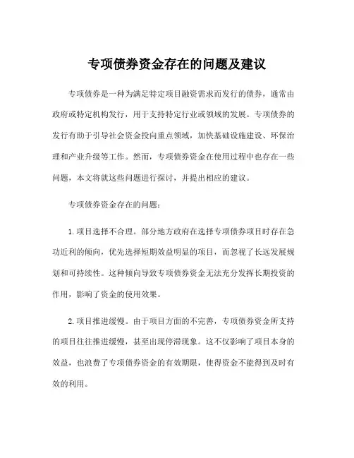 专项债券资金存在的问题及建议
