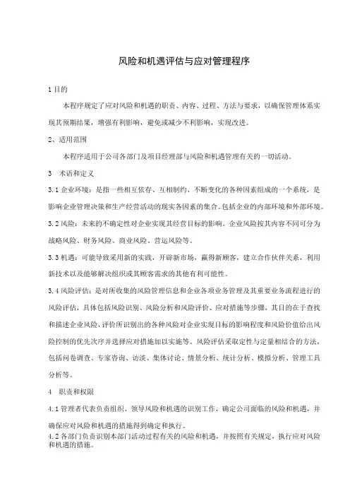 风险和机遇评估与应对管理程序