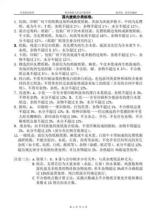 国内废纸最新标准2011