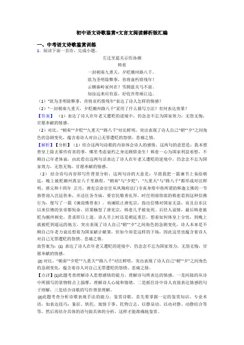 初中语文诗歌鉴赏+文言文阅读解析版汇编