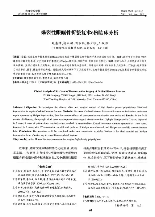 爆裂性眼眶骨折整复术6例临床分析