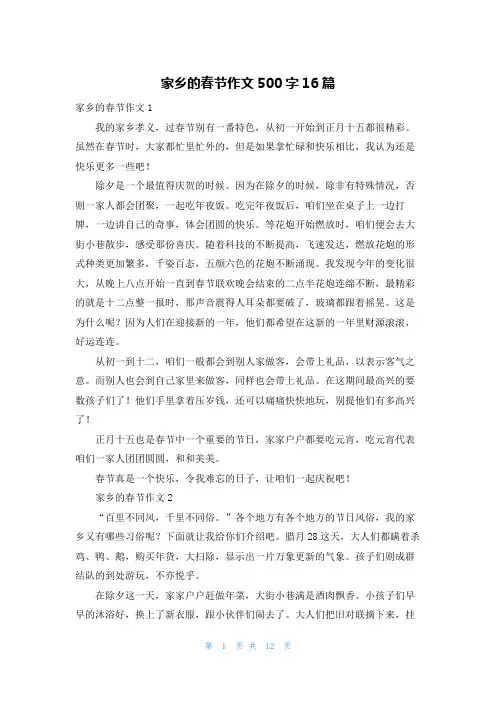 家乡的春节作文500字16篇