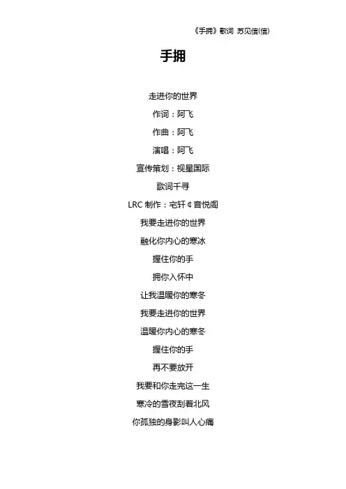 《手拥》歌词 苏见信(信)