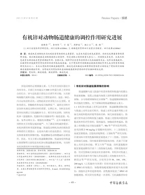 有机锌对动物肠道健康的调控作用研究进展