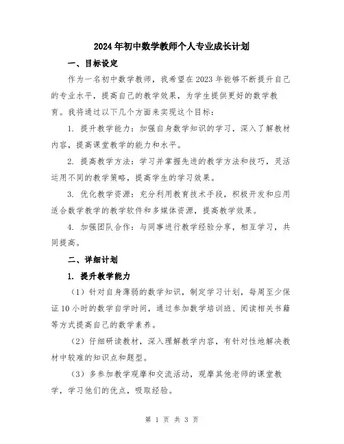 2024年初中数学教师个人专业成长计划