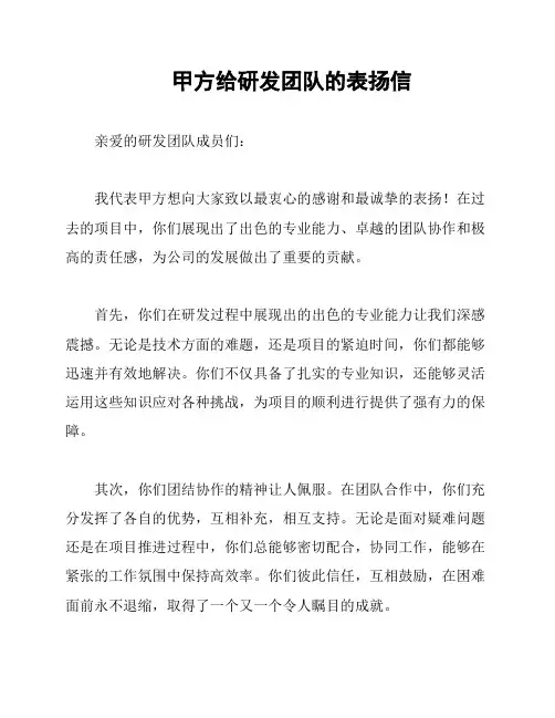 甲方给研发团队的表扬信
