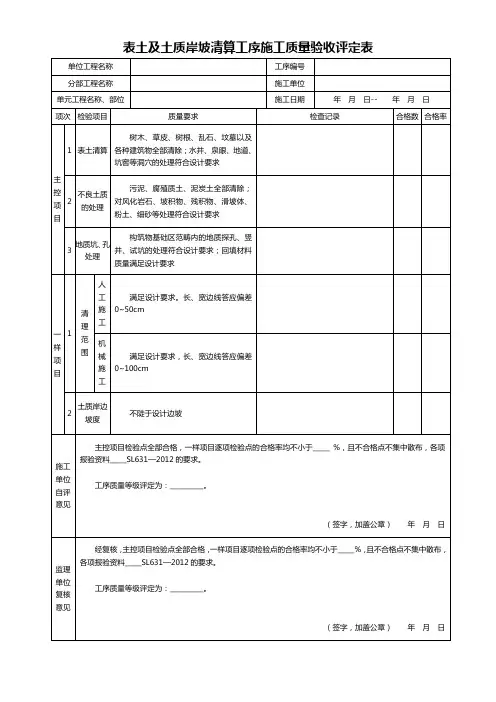 表土及土质岸坡清理工序质量验收评定表
