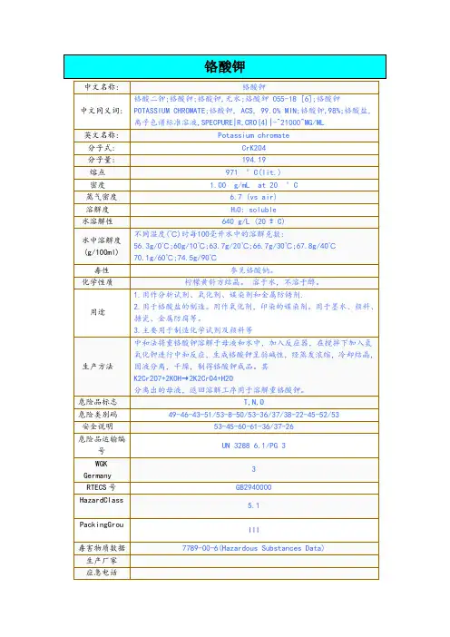 铬酸钾化学性质