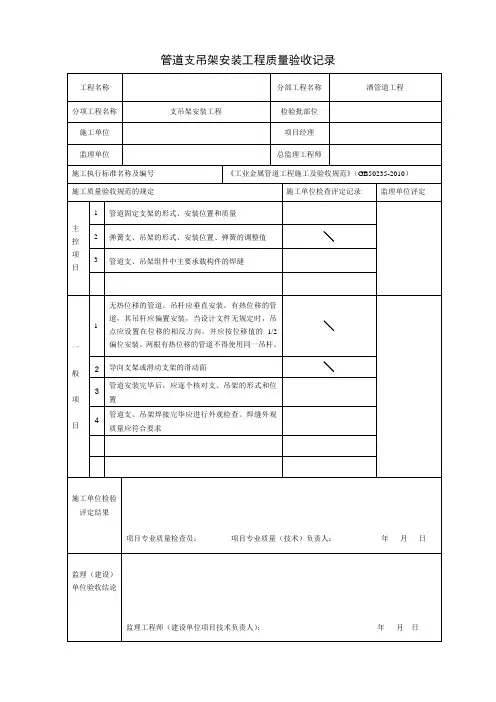 管道支吊架安装工程质量验收记录