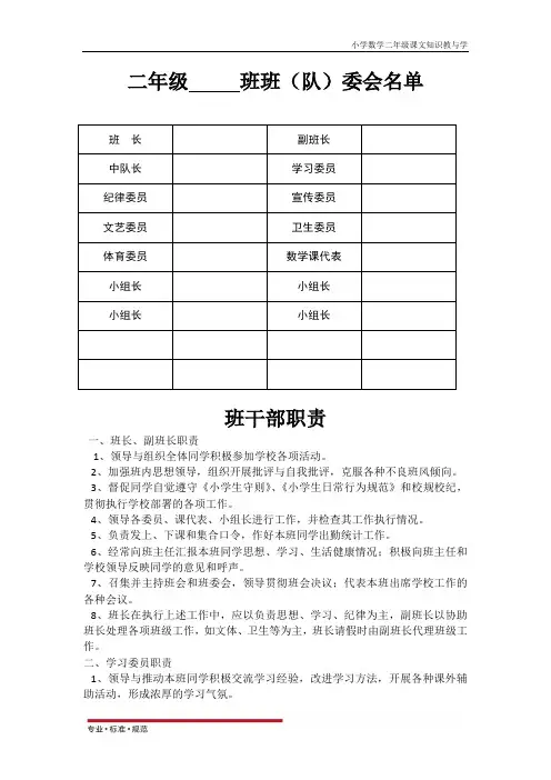 教师常用表格-班委会名单
