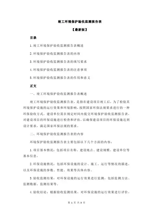 竣工环境保护验收监测报告表