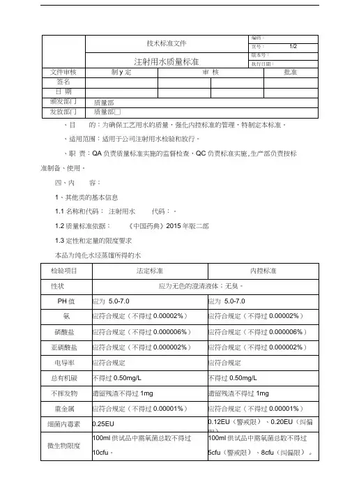 注射用水质量标准