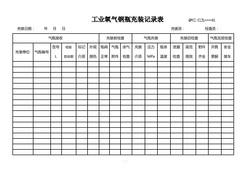 各种气体充装记录表