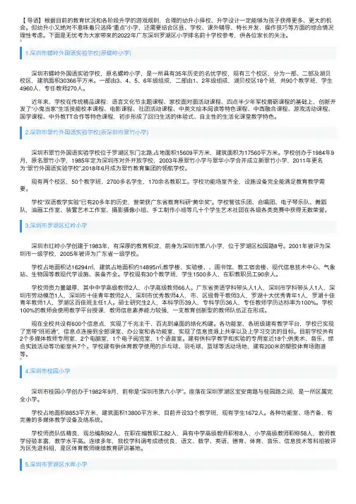 2022年广东深圳罗湖区小学排名前十学校参考