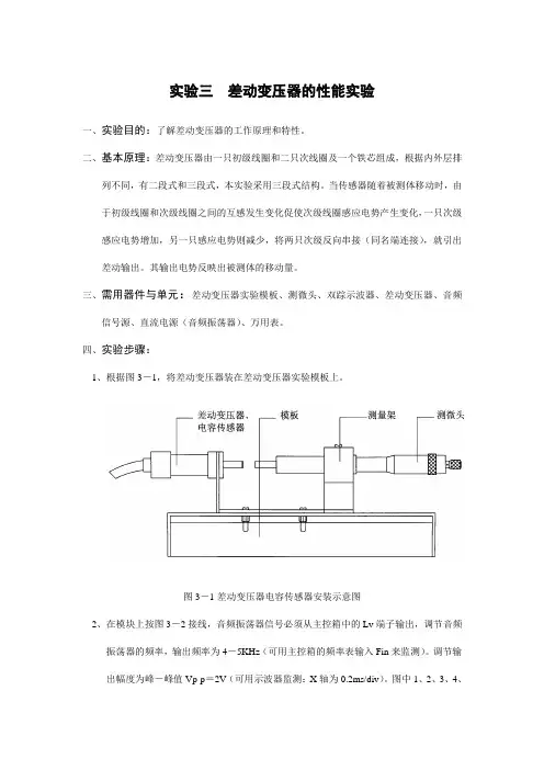 实验三、四  差动变压器的性能及零点残余误差消除实验