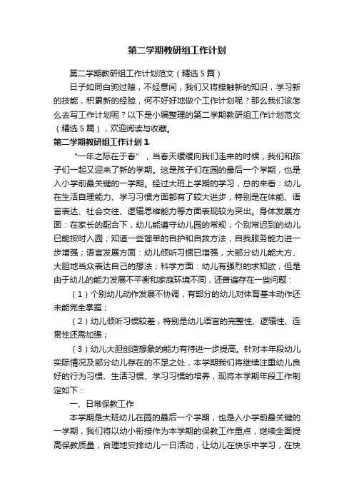 第二学期教研组工作计划范文（精选5篇）