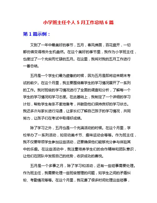小学班主任个人5月工作总结6篇
