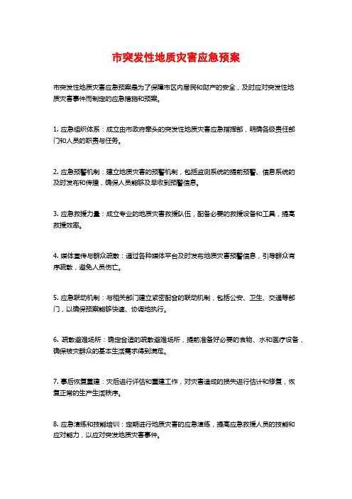 市突发性地质灾害应急预案