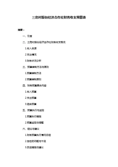 三危村股份经济合作社财务收支预算表