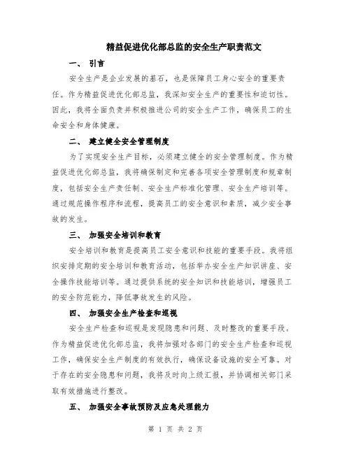 精益促进优化部总监的安全生产职责范文