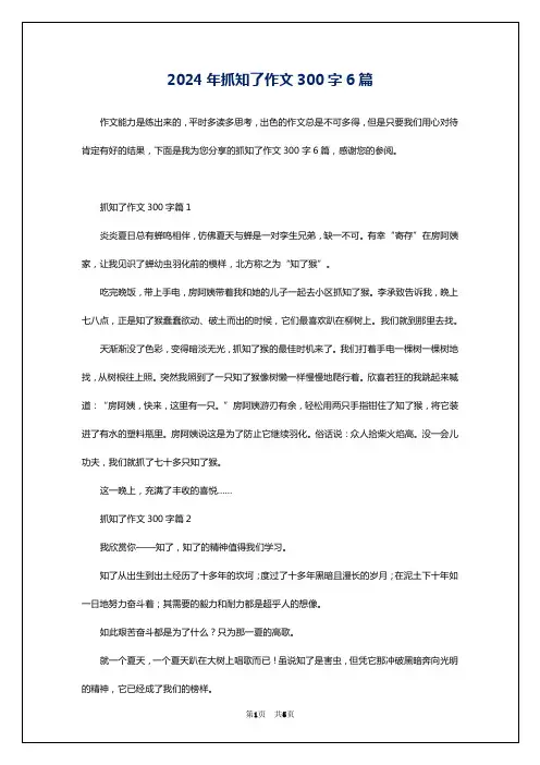 2024年抓知了作文300字6篇