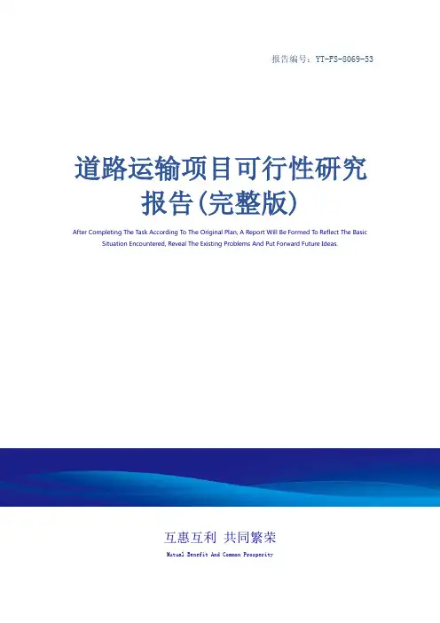 道路运输项目可行性研究报告(完整版)