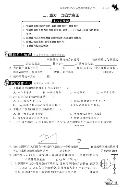 【一课三练】八年级物理下册 8.2 重力力的示意图试题(pdf) 苏科版